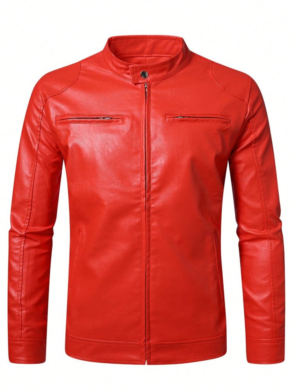 Red Biker Men's Lightweight Stand Collar Jacket - Picture 2 of 7